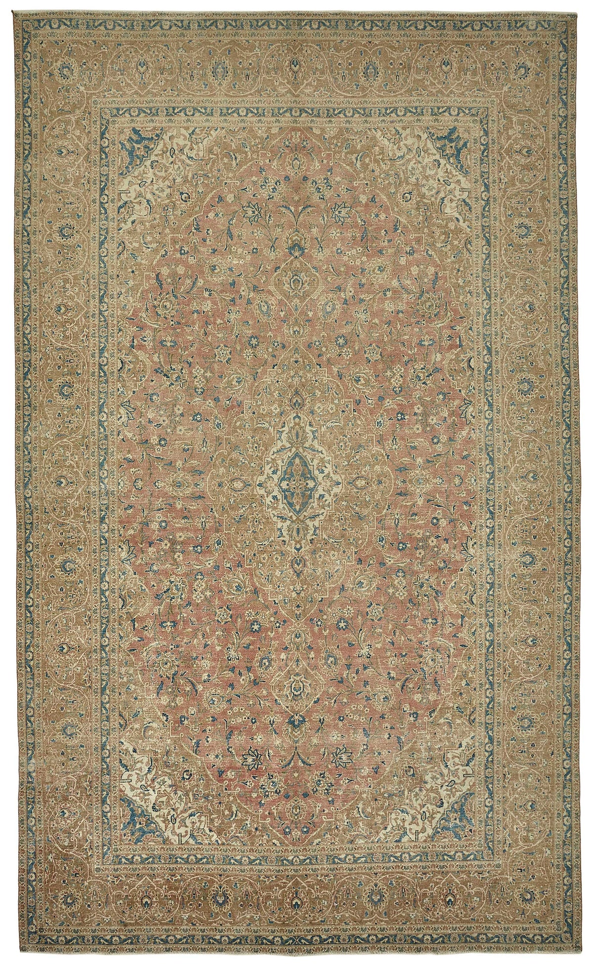 Rusvo Vintage Bej Gümüş Madalyon Desenli Düz Dokuma Halı 293x484 cm