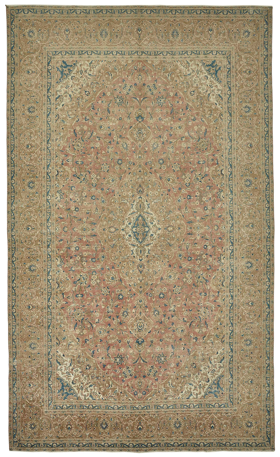 Rusvo Vintage Bej Gümüş Madalyon Desenli Düz Dokuma Halı 293x484 cm