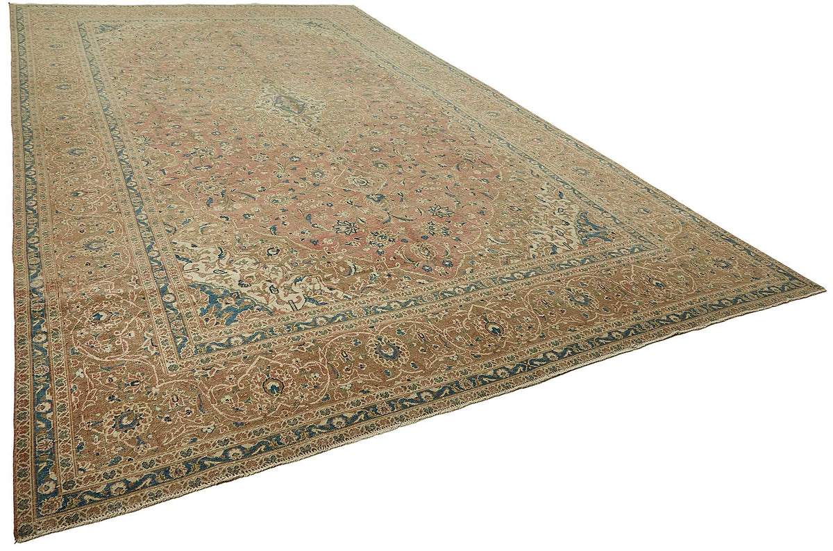 Rusvo Vintage Bej Gümüş Madalyon Desenli Düz Dokuma Halı 293x484 cm – genel görünüm