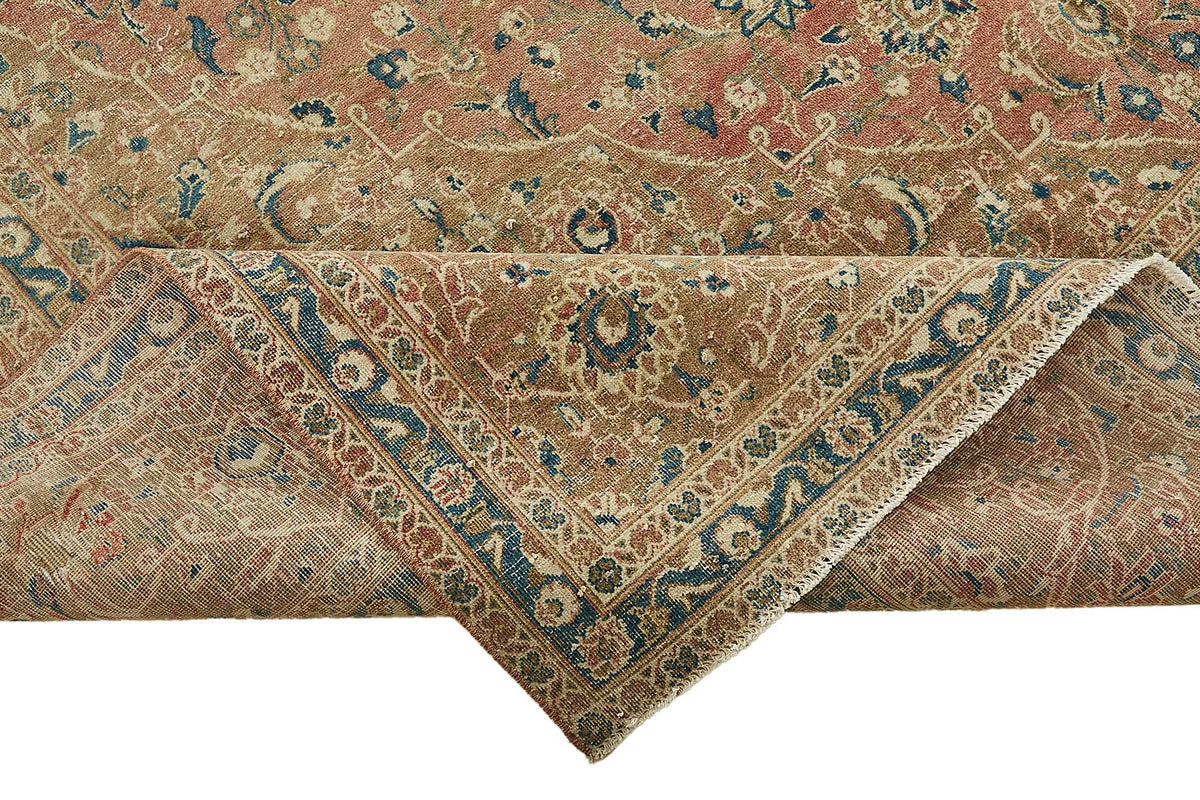 Rusvo Vintage Bej Gümüş Madalyon Desenli Düz Dokuma Halı 293x484 cm – kenar detayı