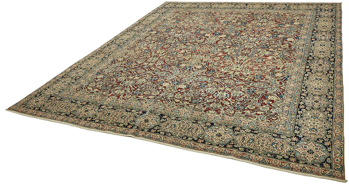Rusvo Vintage Kırmızı Çiçek Desenli El Dokuma Halı 290x358 cm 49705 – doku yakın çekim