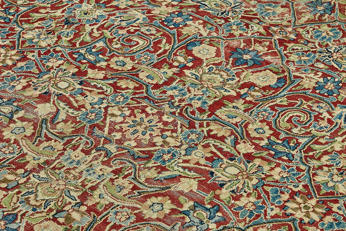 Rusvo Vintage Kırmızı Çiçek Desenli El Dokuma Halı 290x358 cm 49705 – mekânda kullanım