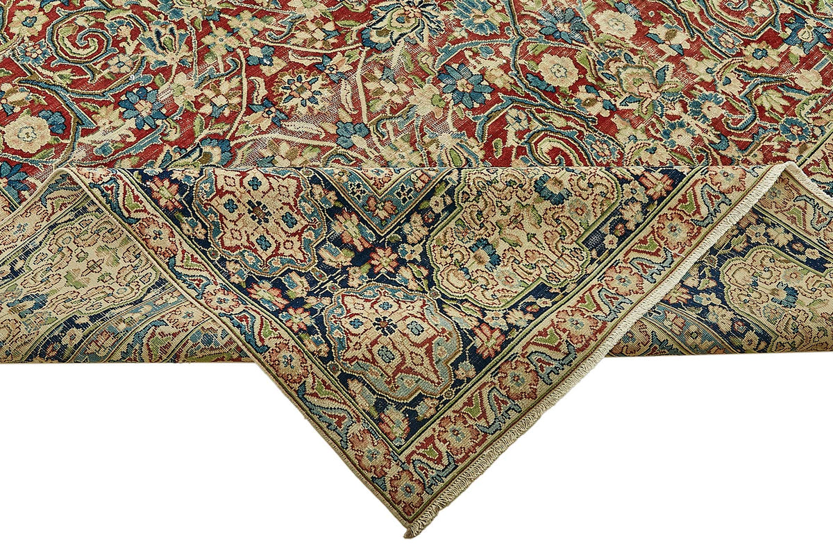 Rusvo Vintage Kırmızı Çiçek Desenli El Dokuma Halı 290x358 cm 49705 – kenar detayı