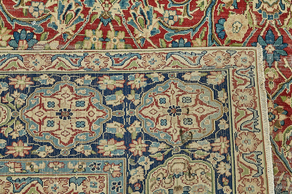Rusvo Vintage Kırmızı Çiçek Desenli El Dokuma Halı 290x358 cm 49705 – arka yüz görünümü