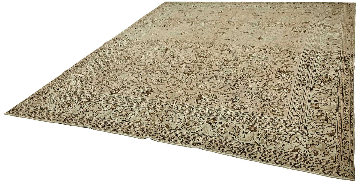 Rusvo Açık Kahverengi Vintage El Dokuma Halı 287x340 cm – doku yakın çekim