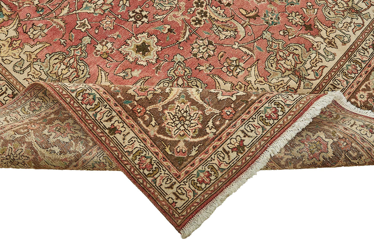 Rusvo Vintage Kırmızı Madalyon Desenli El Dokuma Halı 247x350 cm – kenar detayı