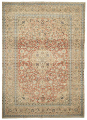 Rusvo Bej Kırmızı Madalyon Desenli Vintage El Dokuma Halı 287x391 cm