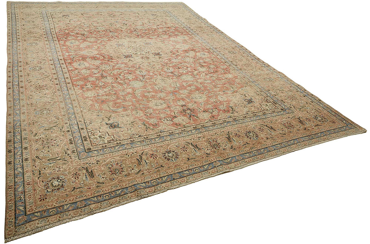 Rusvo Bej Kırmızı Madalyon Desenli Vintage El Dokuma Halı 287x391 cm – genel görünüm