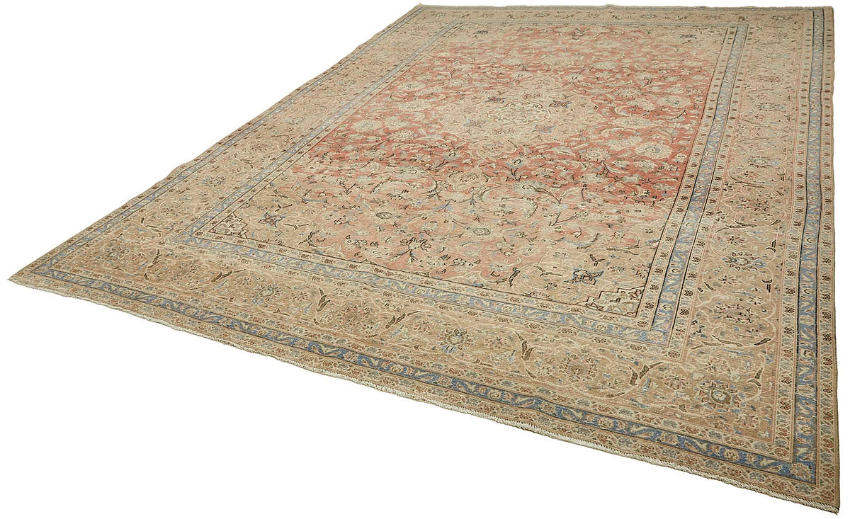Rusvo Bej Kırmızı Madalyon Desenli Vintage El Dokuma Halı 287x391 cm – doku yakın çekim