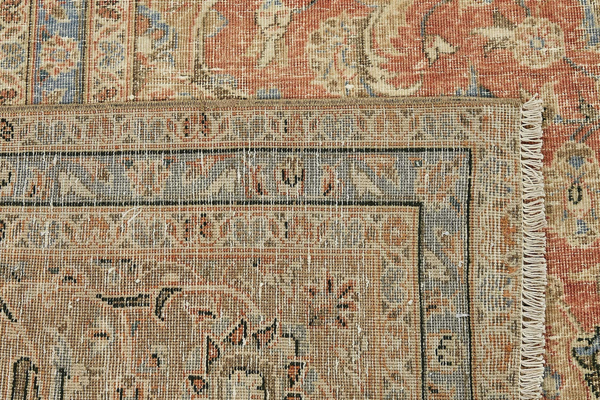 Rusvo Bej Kırmızı Madalyon Desenli Vintage El Dokuma Halı 287x391 cm – arka yüz görünümü
