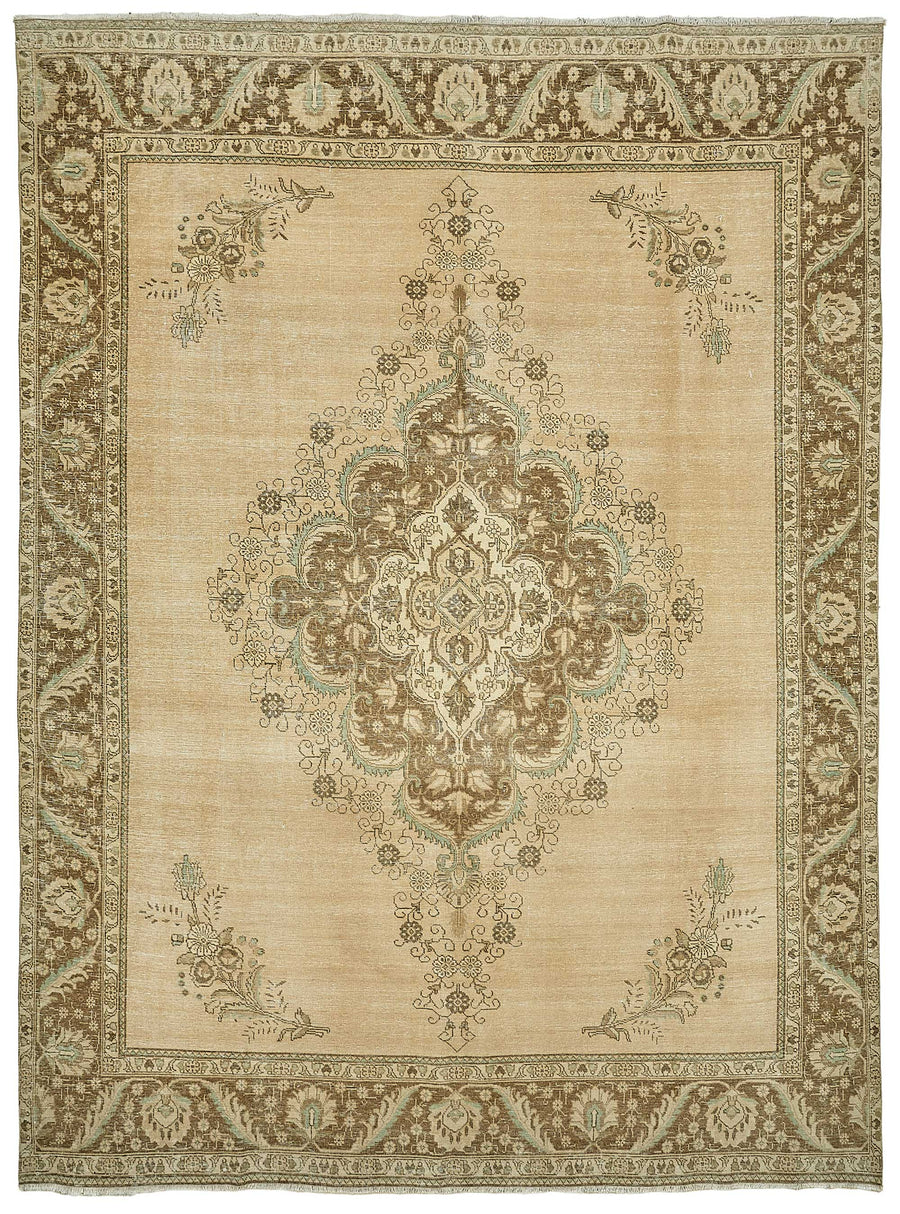 Rusvo Bej Kahverengi Madalyon Desenli Vintage El Dokuma Halı 283x385 cm