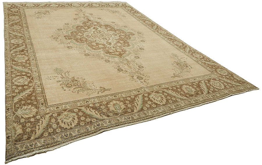 Rusvo Bej Kahverengi Madalyon Desenli Vintage El Dokuma Halı 283x385 cm – genel görünüm