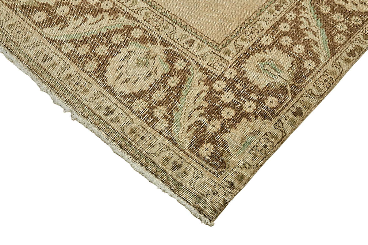 Rusvo Bej Kahverengi Madalyon Desenli Vintage El Dokuma Halı 283x385 cm – detay görünümü