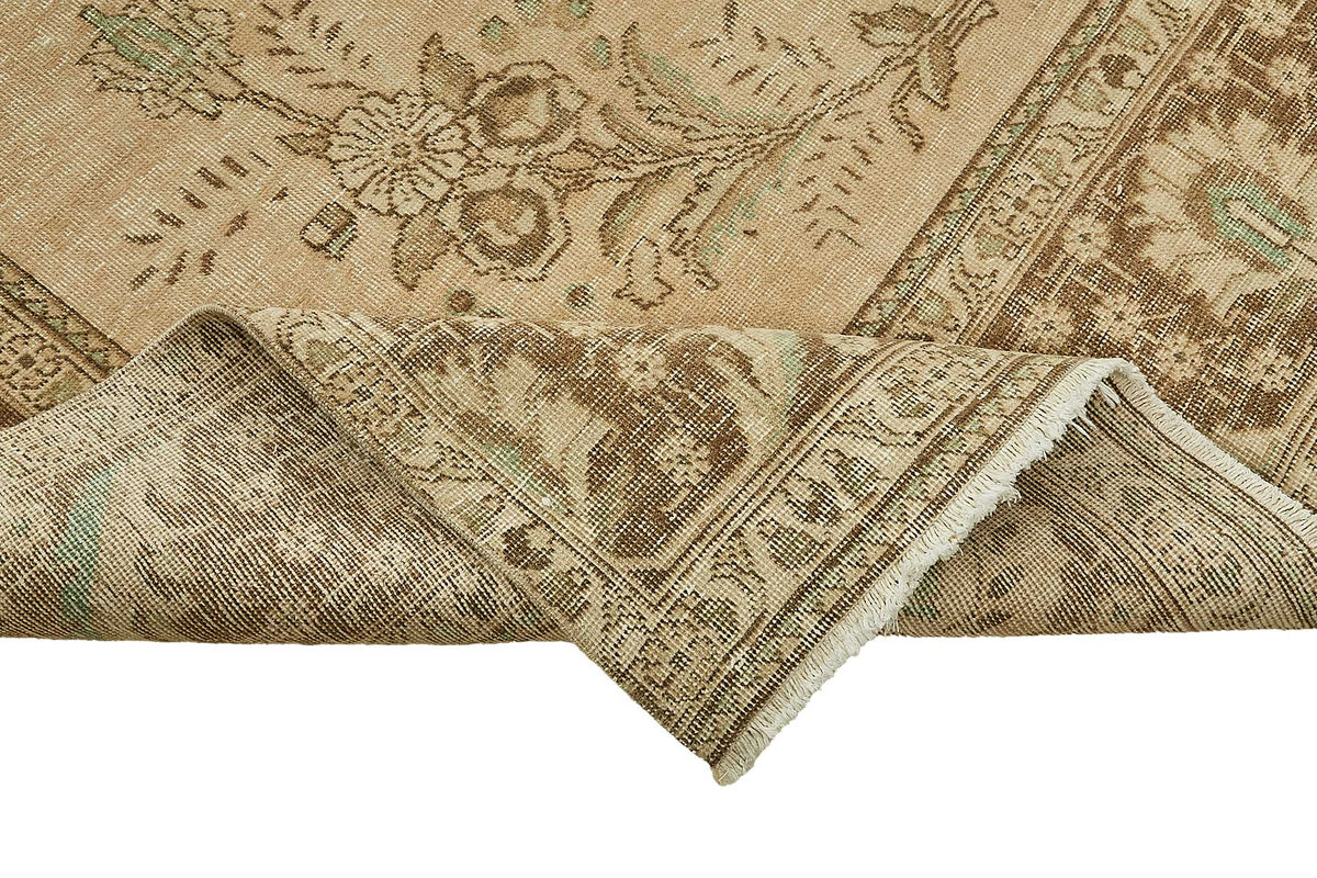 Rusvo Bej Kahverengi Madalyon Desenli Vintage El Dokuma Halı 283x385 cm – kenar detayı