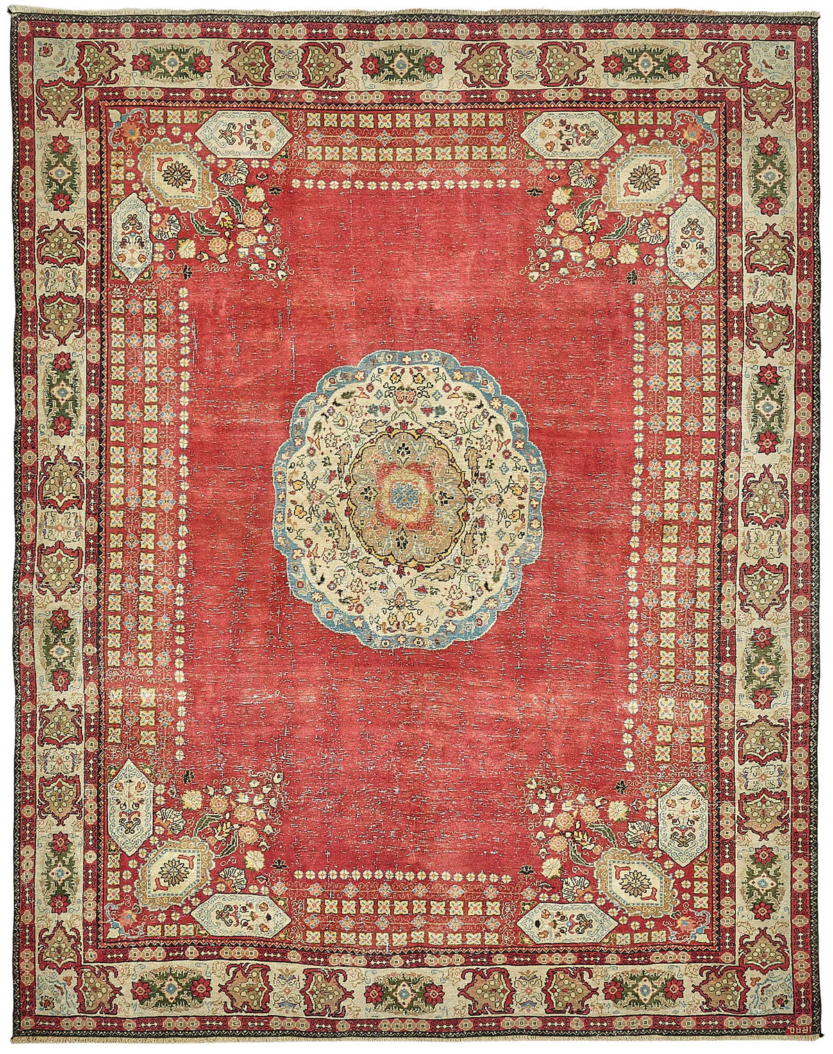 Rusvo Vintage Kırmızı Madalyon Desenli El Dokuma Halı 273x344 cm