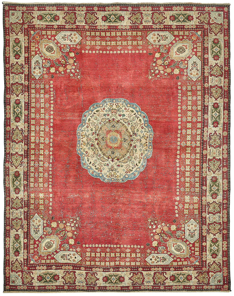 Rusvo Vintage Kırmızı Madalyon Desenli El Dokuma Halı 273x344 cm