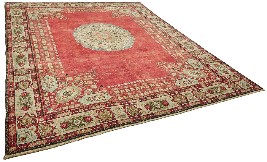 Rusvo Vintage Kırmızı Madalyon Desenli El Dokuma Halı 273x344 cm – genel görünüm