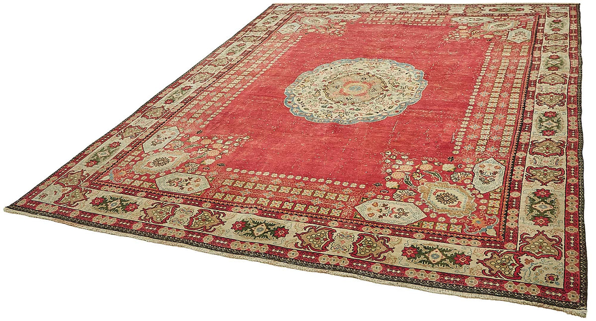 Rusvo Vintage Kırmızı Madalyon Desenli El Dokuma Halı 273x344 cm – doku yakın çekim