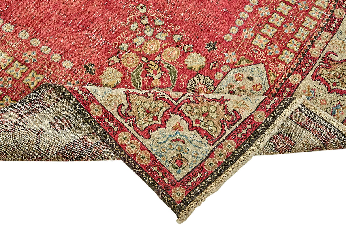 Rusvo Vintage Kırmızı Madalyon Desenli El Dokuma Halı 273x344 cm – kenar detayı