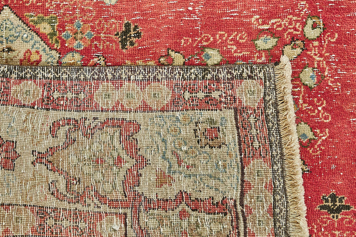 Rusvo Vintage Kırmızı Madalyon Desenli El Dokuma Halı 273x344 cm – arka yüz görünümü