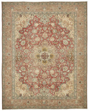 Rusvo Vintage Kırmızı Bej Madalyon Desenli El Dokuma Halı 304x376 cm