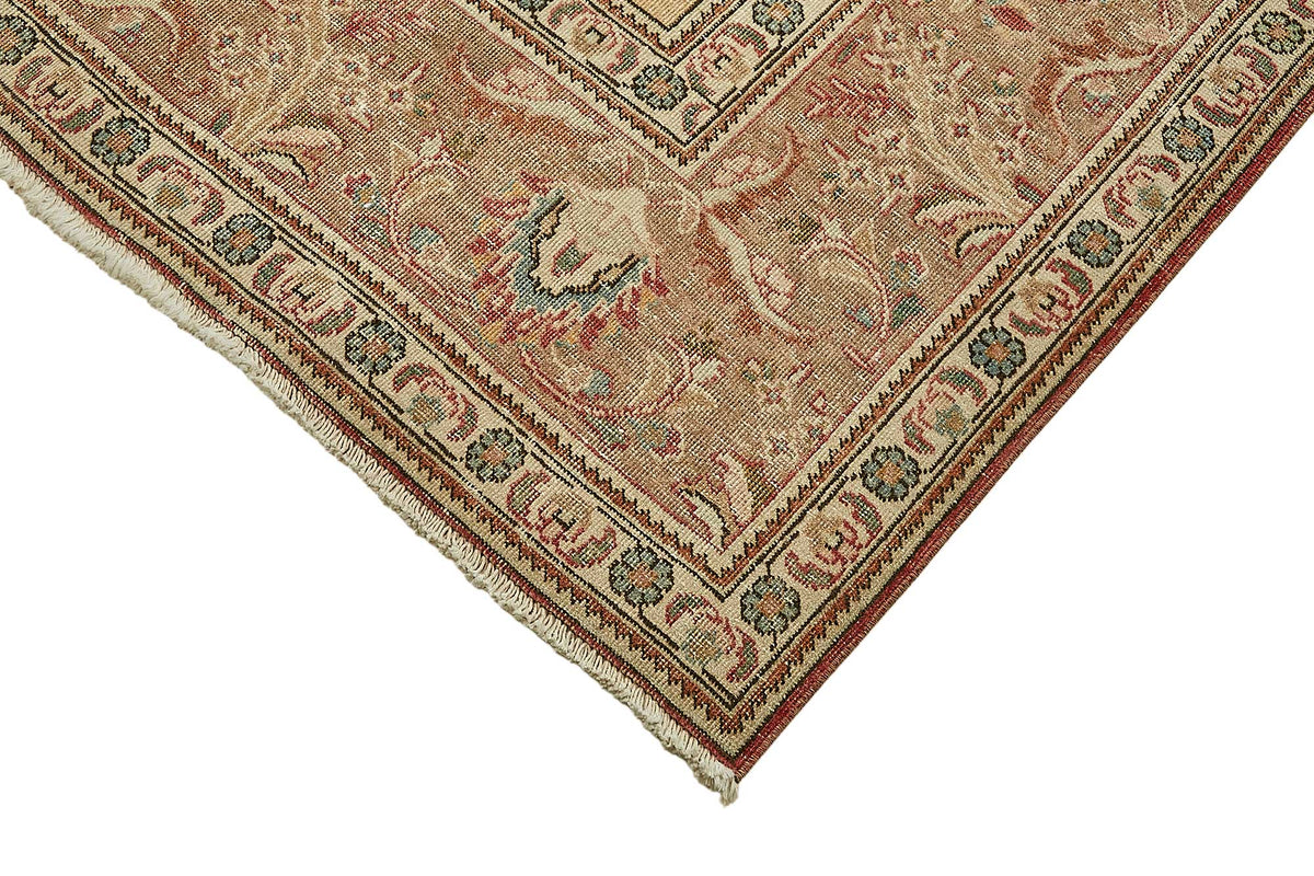 Rusvo Vintage Kırmızı Bej Madalyon Desenli El Dokuma Halı 304x376 cm – detay görünümü
