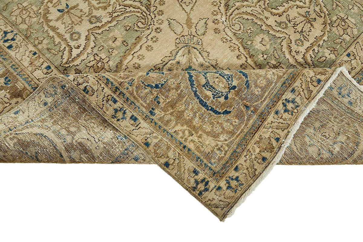 Rusvo Bej Kahverengi Madalyonlu Yün El Dokuma Halı 373x521 cm – kenar detayı