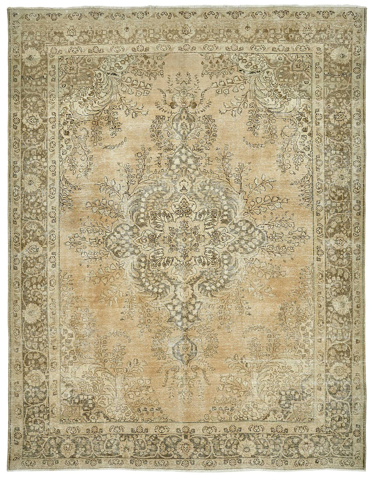 Rusvo Kahverengi Vintage Halı Bej Madalyon Desenli 300x387 cm