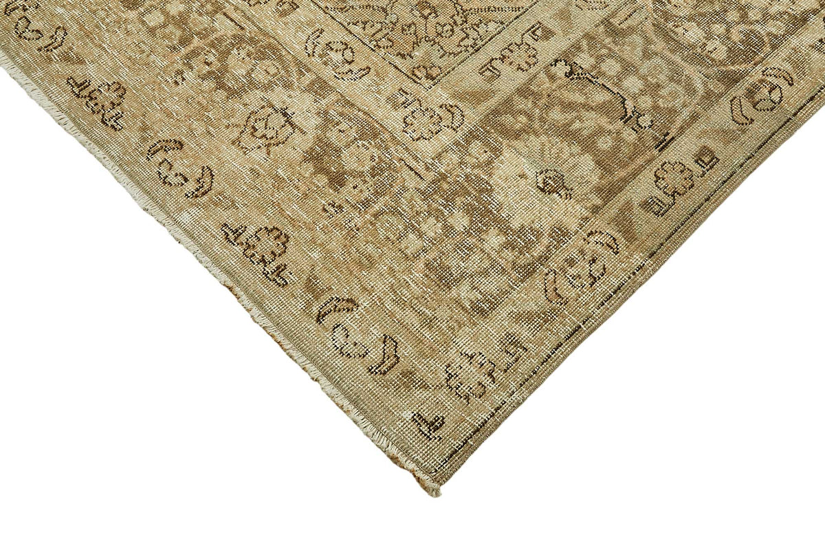 Rusvo Kahverengi Vintage Halı Bej Madalyon Desenli 300x387 cm – detay görünümü