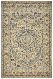 Rusvo Bej Lacivert Madalyon Göbek Desenli El Dokuma Halı 200x300 cm