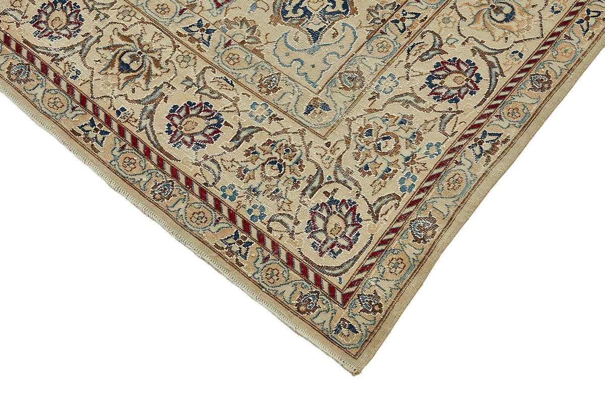 Rusvo Bej Lacivert Madalyon Göbek Desenli El Dokuma Halı 200x300 cm – detay görünümü