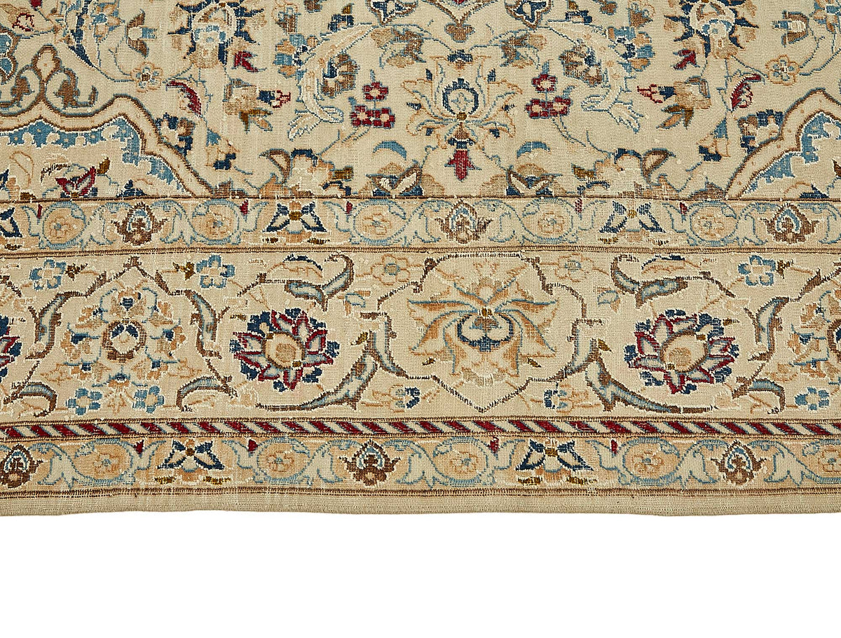Rusvo Bej Lacivert Madalyon Göbek Desenli El Dokuma Halı 200x300 cm – farklı açı