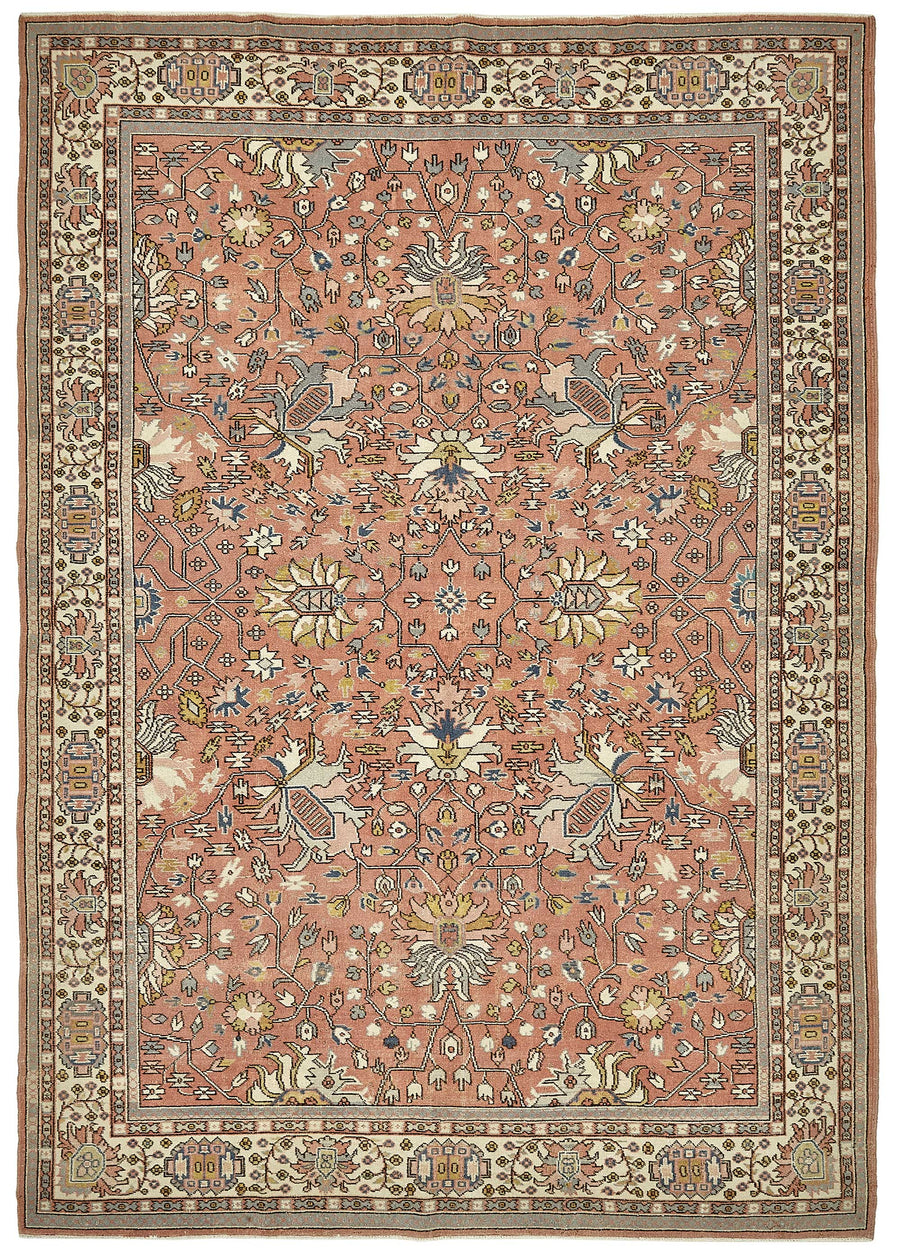 Rusvo Pembe Çiçek Desenli Yün El Dokuma Halı 236x351 cm 49732