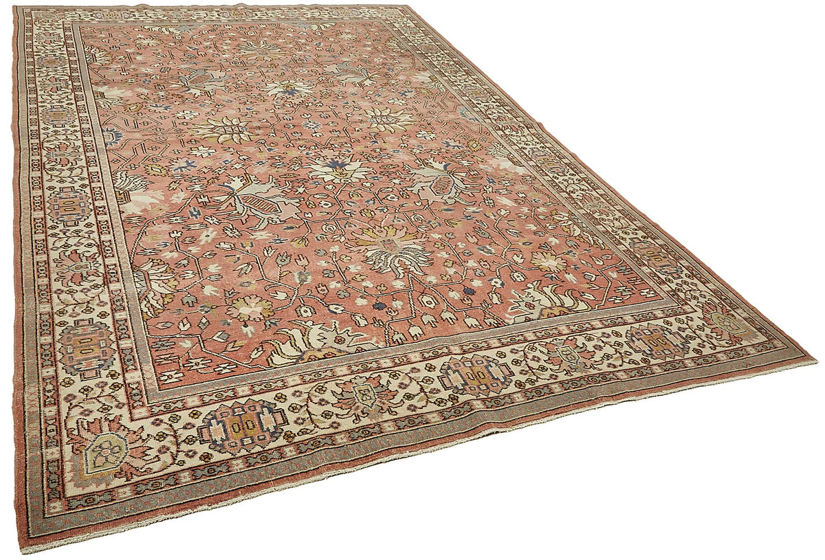 Rusvo Pembe Çiçek Desenli Yün El Dokuma Halı 236x351 cm 49732 – genel görünüm