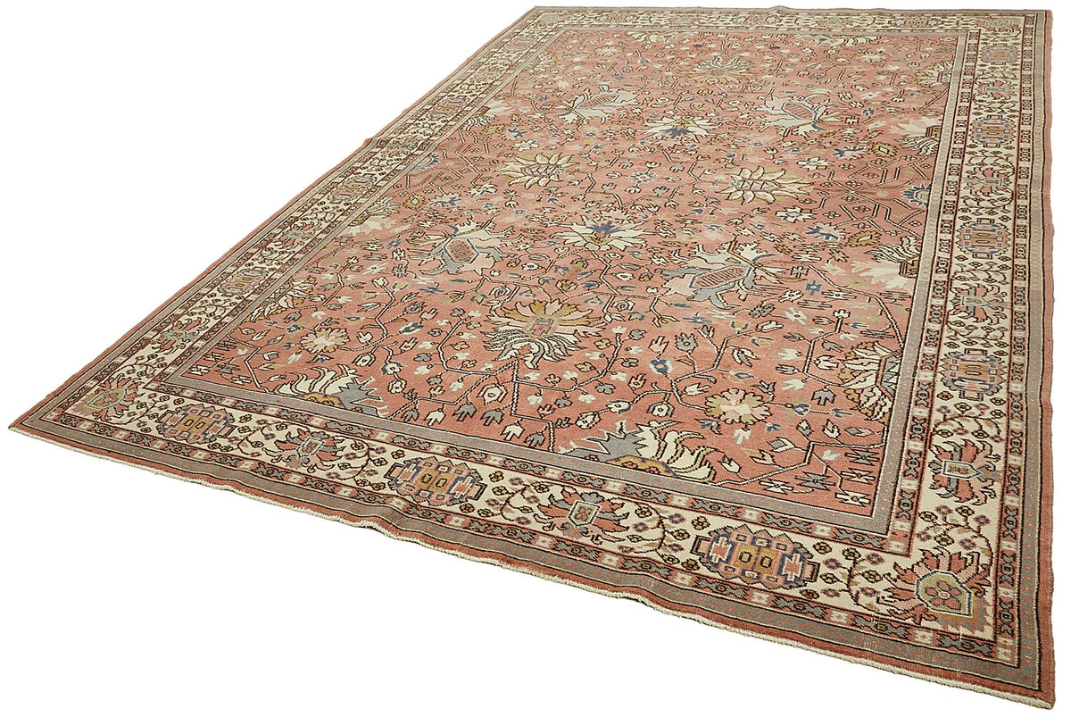 Rusvo Pembe Çiçek Desenli Yün El Dokuma Halı 236x351 cm 49732 – doku yakın çekim