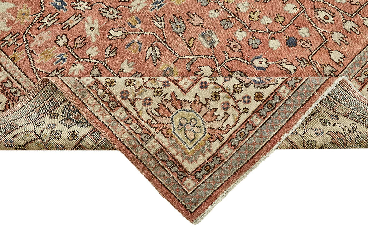 Rusvo Pembe Çiçek Desenli Yün El Dokuma Halı 236x351 cm 49732 – kenar detayı