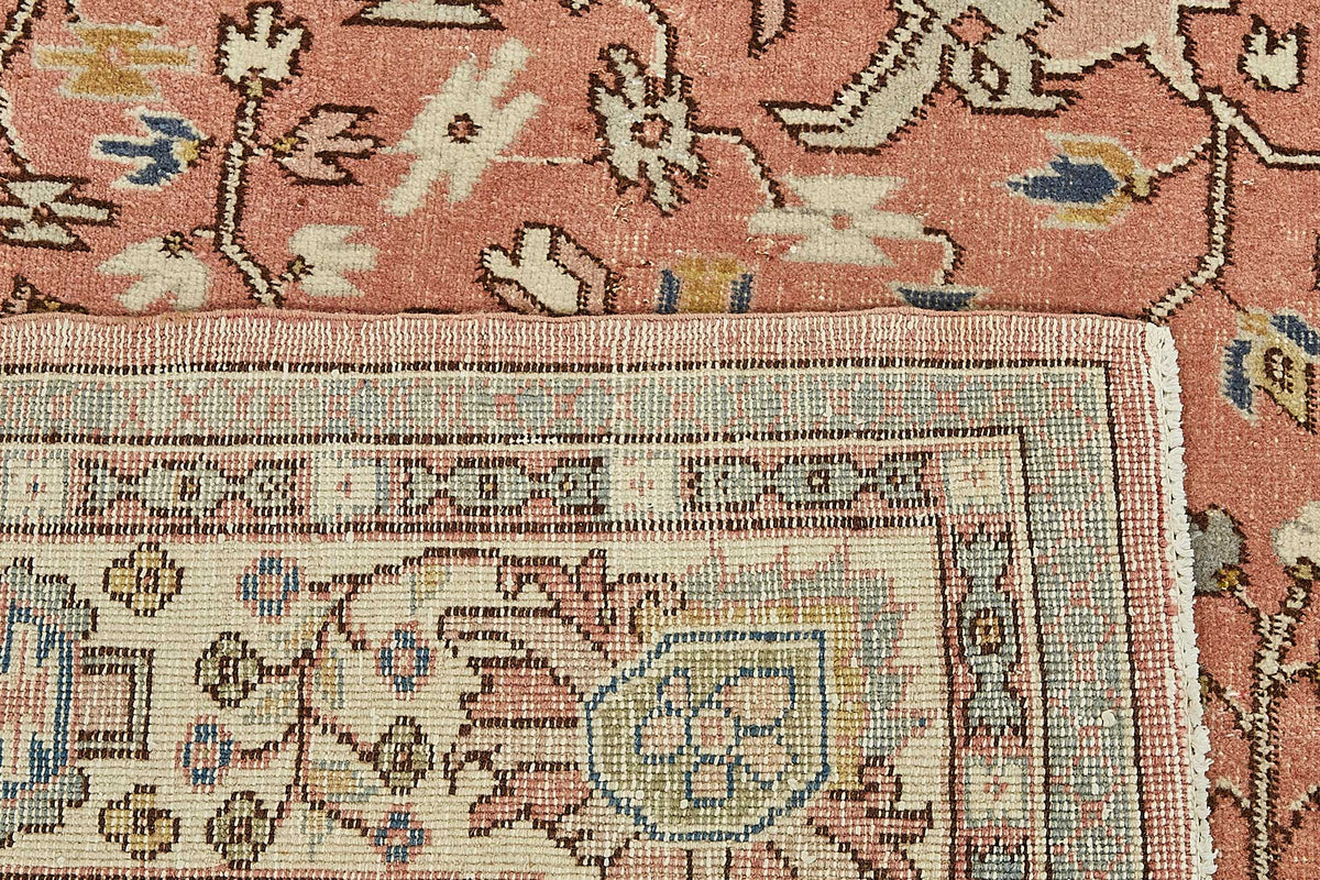 Rusvo Pembe Çiçek Desenli Yün El Dokuma Halı 236x351 cm 49732 – arka yüz görünümü