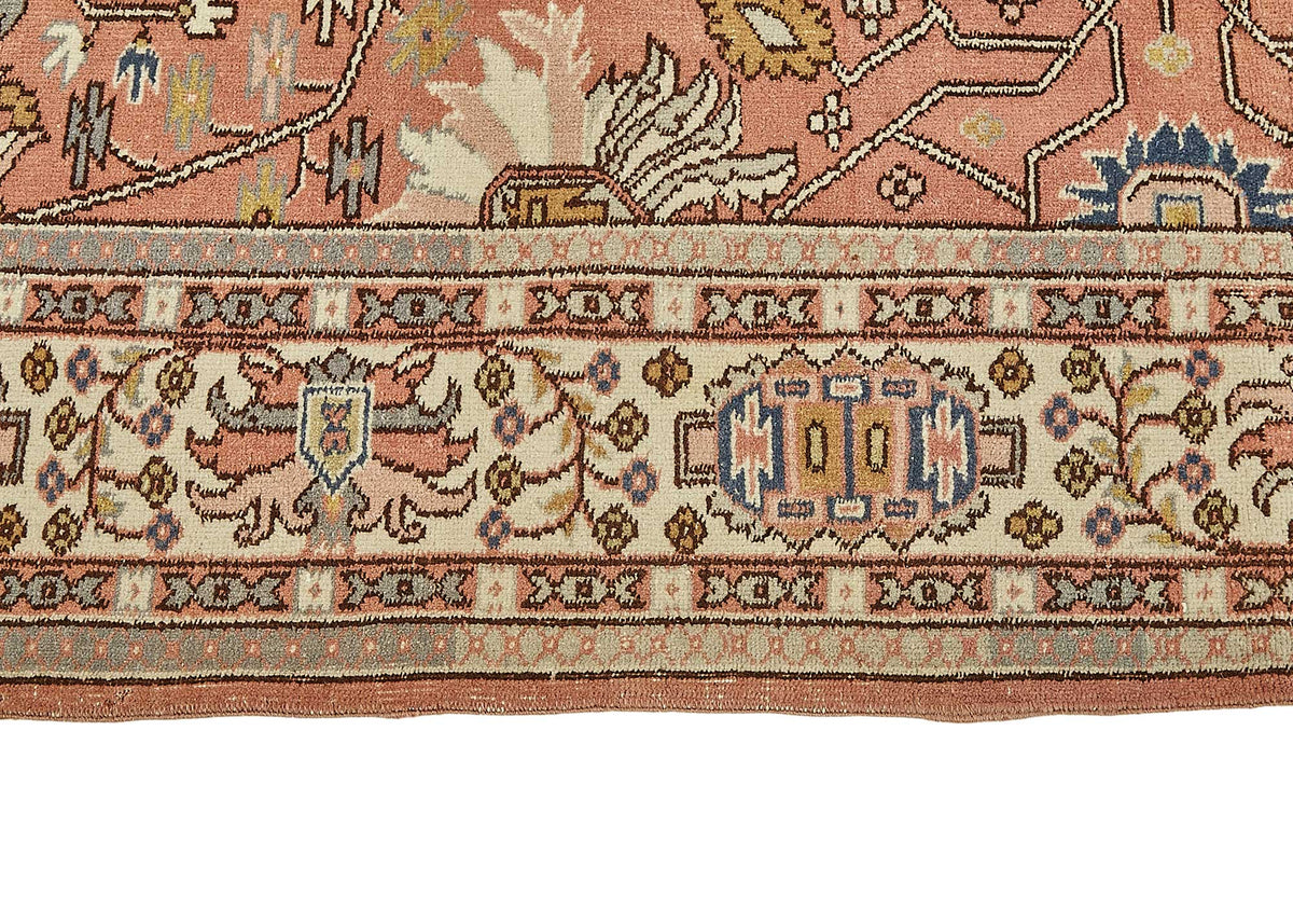 Rusvo Pembe Çiçek Desenli Yün El Dokuma Halı 236x351 cm 49732 – farklı açı