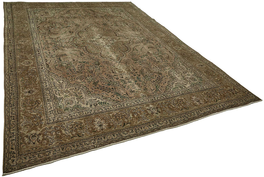 Rusvo Kahverengi Bej Madalyon Desenli Yün Vintage Halı 253x353 cm – genel görünüm