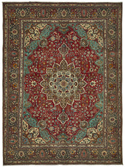 Rusvo Kırmızı Turkuaz Madalyon Desenli Yün Halı 248x329 cm