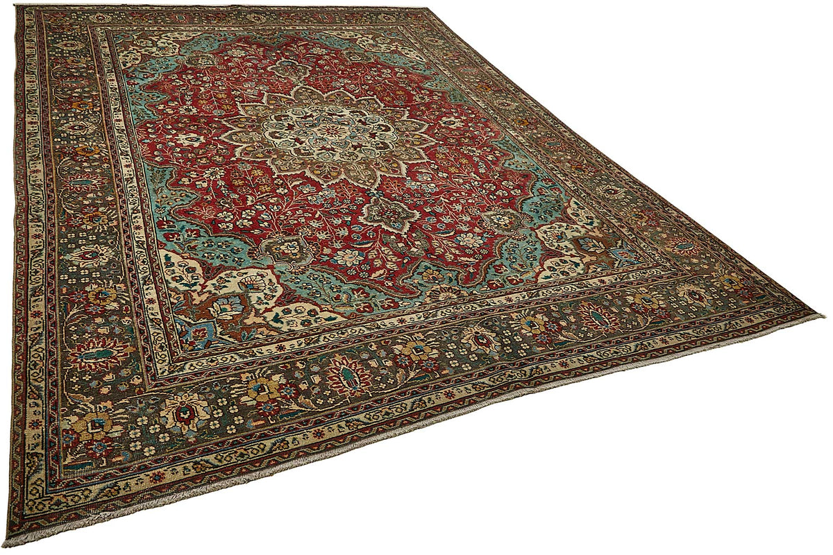 Rusvo Kırmızı Turkuaz Madalyon Desenli Yün Halı 248x329 cm – genel görünüm