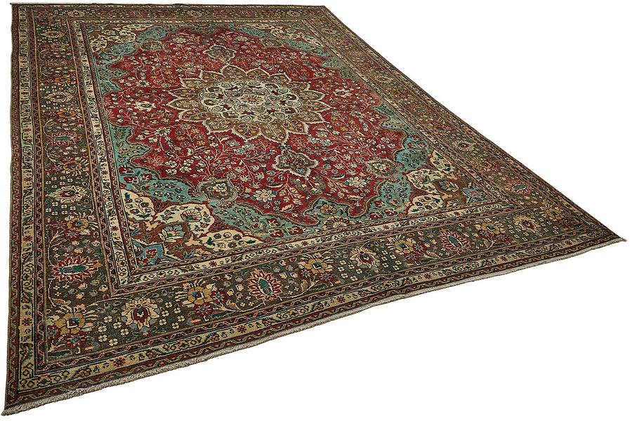 Rusvo Kırmızı Turkuaz Madalyon Desenli Yün Halı 248x329 cm – genel görünüm