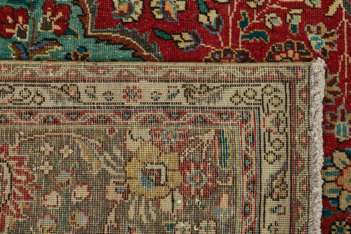 Rusvo Kırmızı Turkuaz Madalyon Desenli Yün Halı 248x329 cm – arka yüz görünümü