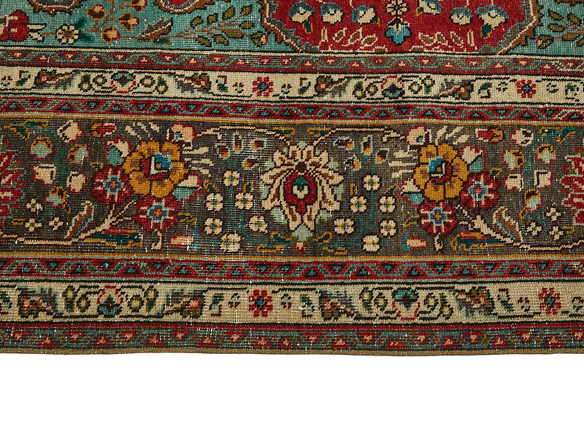 Rusvo Kırmızı Turkuaz Madalyon Desenli Yün Halı 248x329 cm – farklı açı