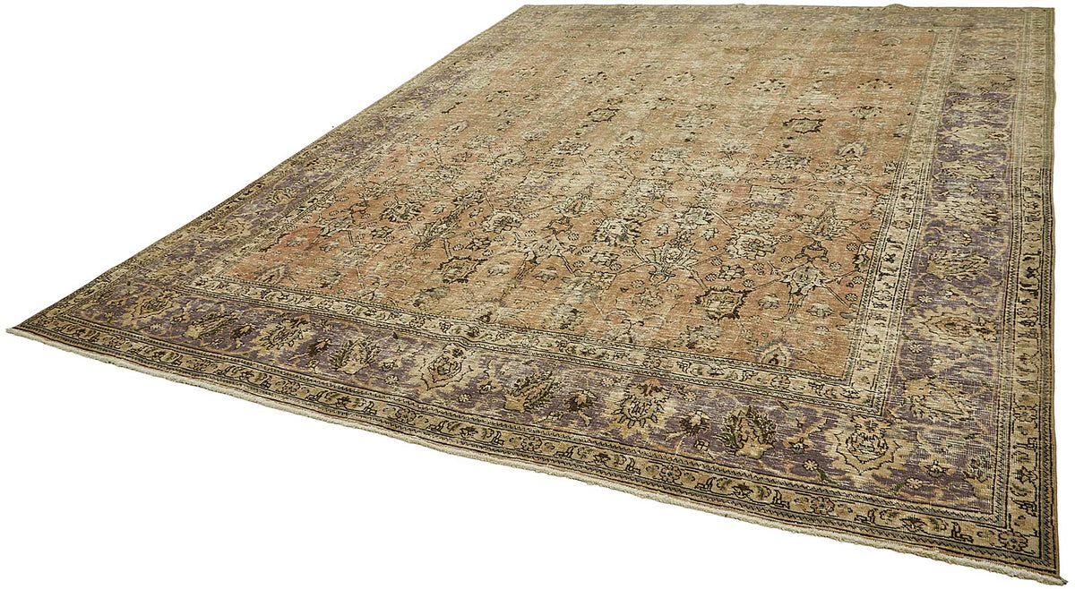Rusvo Vintage Halı Bej Madalyon Desenli El Dokuma 298x370 cm – doku yakın çekim