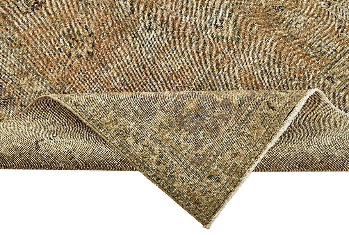 Rusvo Vintage Halı Bej Madalyon Desenli El Dokuma 298x370 cm – kenar detayı