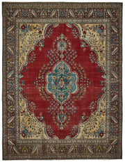 Rusvo Kırmızı Madalyon Göbek Desenli Bej Klasik El Dokuma Halı 301x388 cm