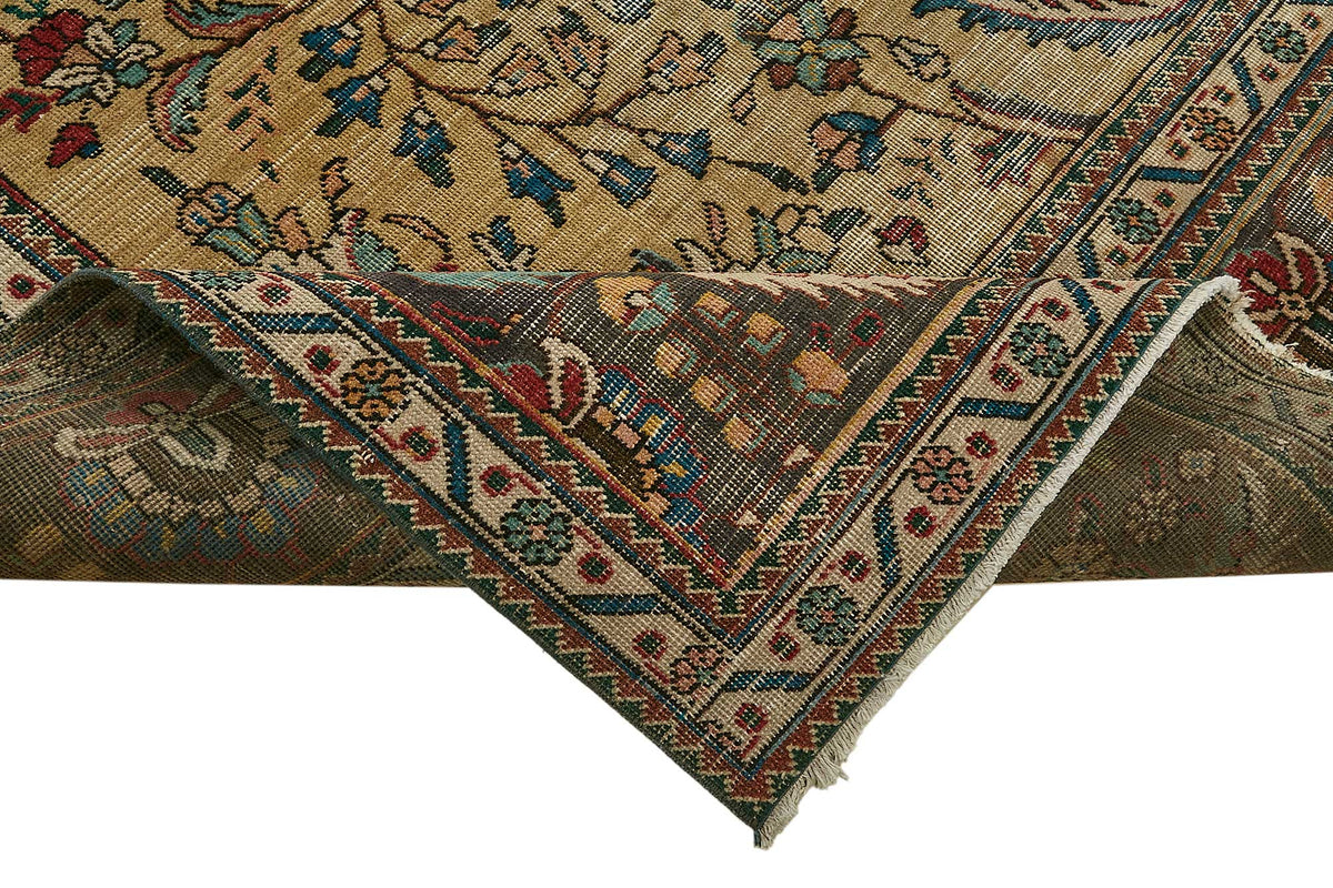 Rusvo Kırmızı Madalyon Göbek Desenli Bej Klasik El Dokuma Halı 301x388 cm – kenar detayı