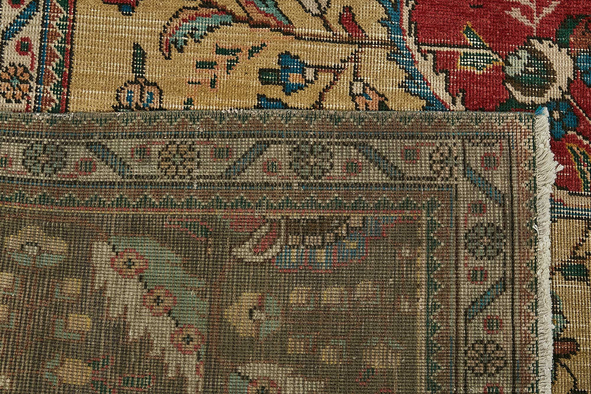 Rusvo Kırmızı Madalyon Göbek Desenli Bej Klasik El Dokuma Halı 301x388 cm – arka yüz görünümü