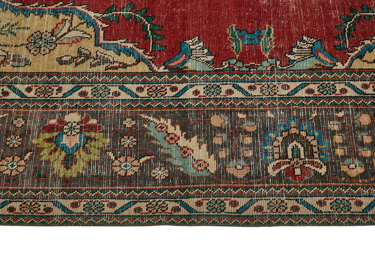 Rusvo Kırmızı Madalyon Göbek Desenli Bej Klasik El Dokuma Halı 301x388 cm – farklı açı